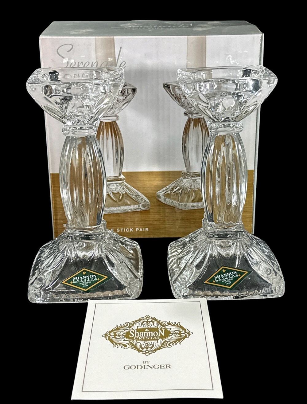 Shannon Crystal by Godinger Serenade Candlestick Pair 5.75” NIB Model 43789